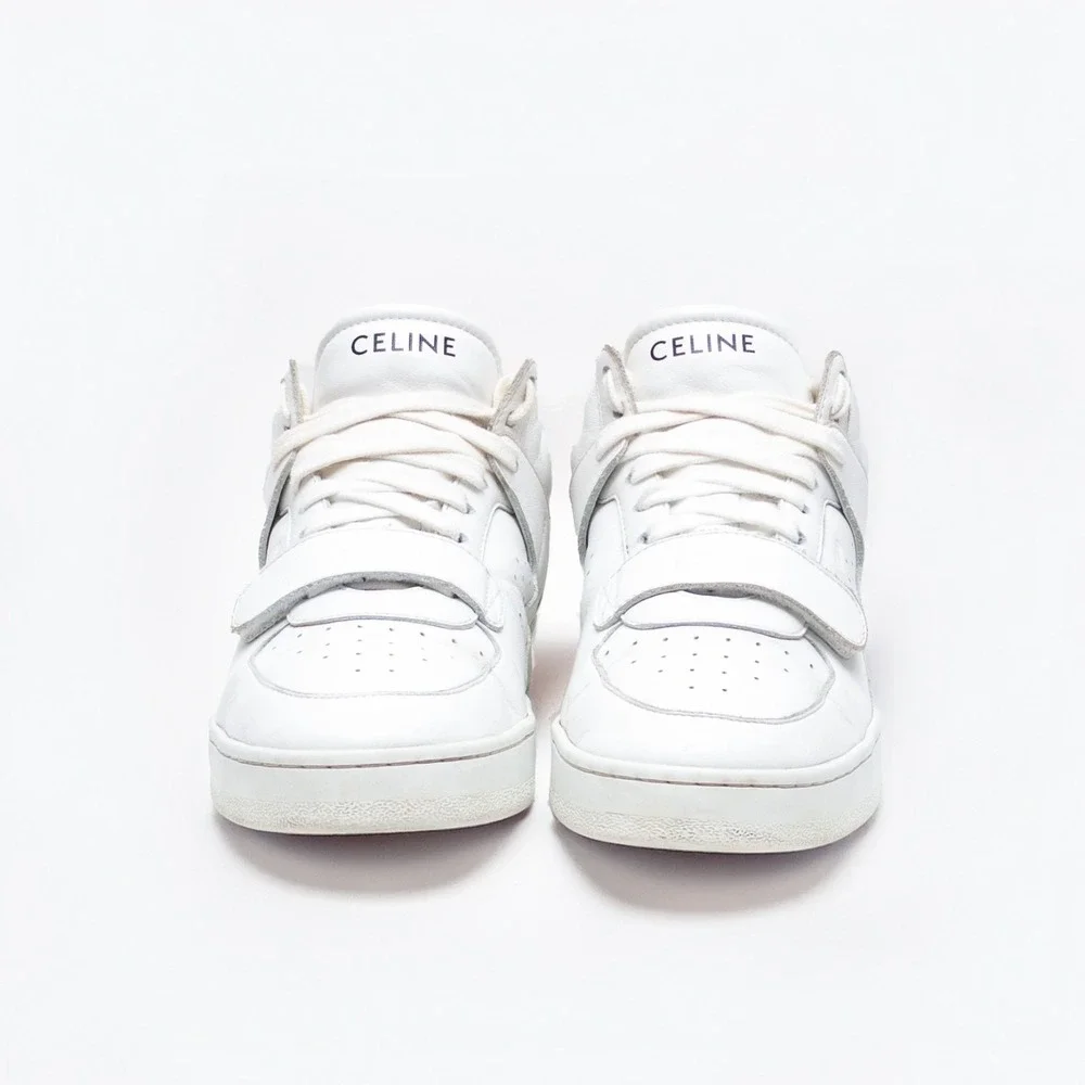 CELINE CT-02 Womens White Calf‎ Leather High-Top Logo Sneakers SIZE 37 EU / 7 US